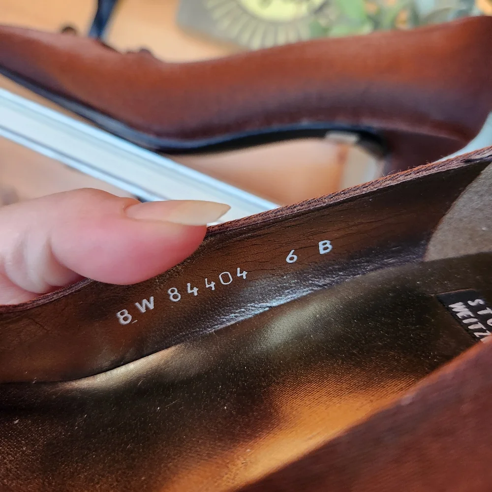 Stuart Weitzman Glooporto Copper Brown Silk Leather Evening Pump Heel Shoe Sz 6B